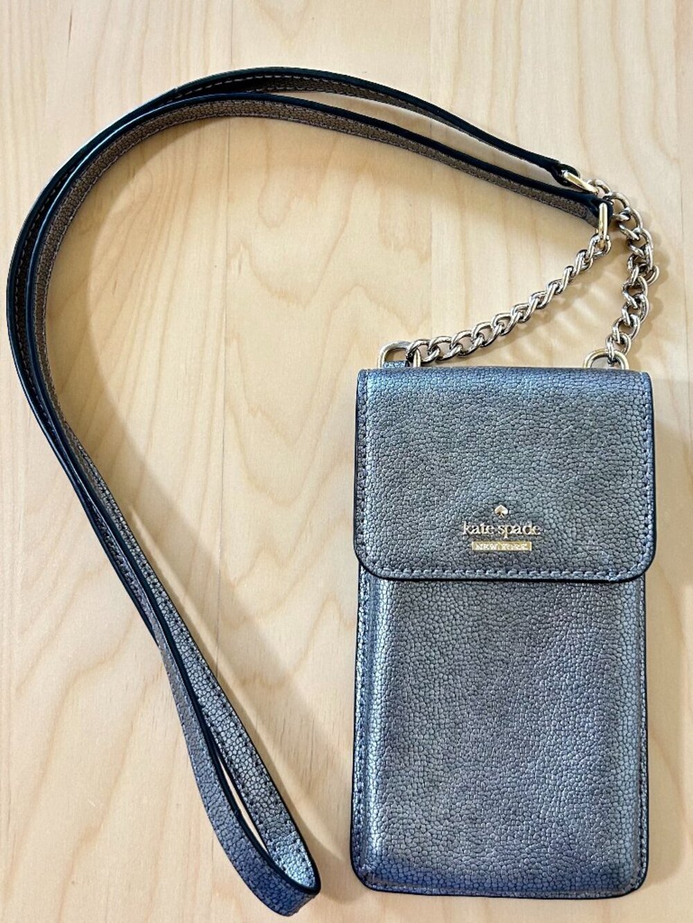 Kate Spade Pebbled Leather Crossbody Phone Pouch Metalic Pewter